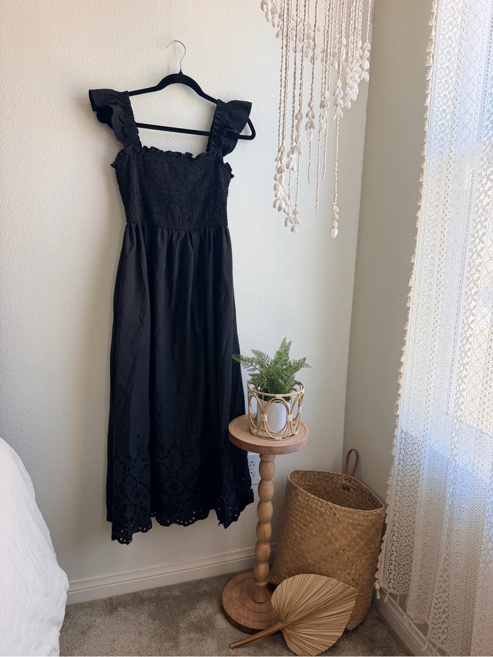 Blu Pepper Black Smocked Maxi Dress with Ruffle Straps